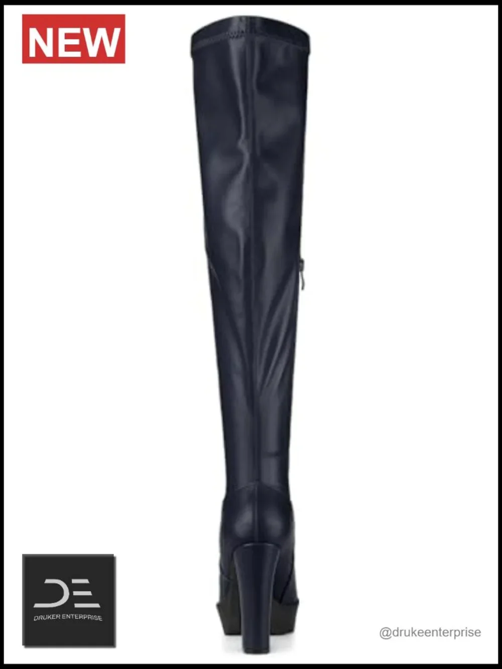 Women's Faux Leather Platform Over Knee Chunky Heel Boots Zipper Closure